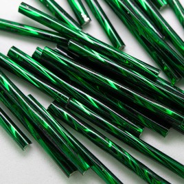 Preciosa 30mm bugle bead Emerald silver lined (inside twisted, smooth on the outside)