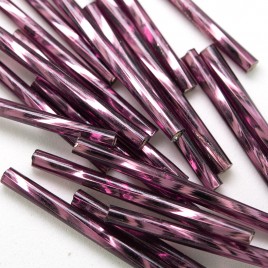 Preciosa 30mm bugle bead Medium Purple silver lined (inside twisted, smooth on the outside)