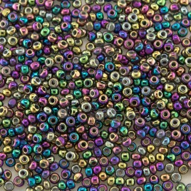 Preciosa Czech glass charlotte seed bead, size 15/0 Bejewelled Iris Metallic coated