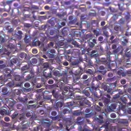 Preciosa Czech glass seed bead 11/0 Clear glass Purple metallic lined with a rainbow coating