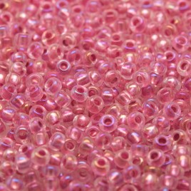Preciosa Czech glass seed bead 11/0 Clear glass Rose Pink metallic lined with a rainbow coating