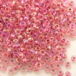 Preciosa Czech glass seed bead 11/0 Clear glass Rose Pink metallic lined with a rainbow coating