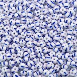 Preciosa Czech glass seed bead 11/0 Opaque white with four equally spaced blue stripes