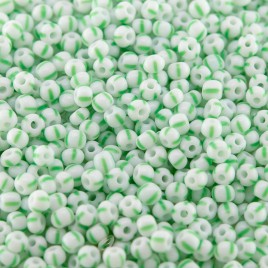 Preciosa Czech glass seed bead 11/0 Opaque white with four equally spaced green stripes