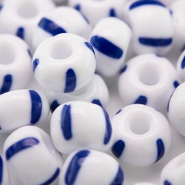 Preciosa Czech glass seed bead 32/0 Opaque White with Blue Stripe