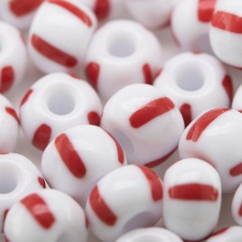 Preciosa Czech glass seed bead 32/0 Opaque White with Red Stripe