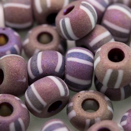 Preciosa Czech glass seed bead 32/0 Purple/Mauve glass with White & Brown Stripe, Rainbow and Matt