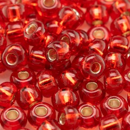 Preciosa Czech glass seed bead 5/0 Cherry/Post Box Red, silver lined