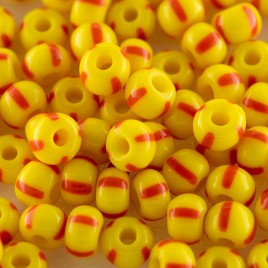 Preciosa Czech glass seed bead 5/0 Opaque yellow with Red Stripe