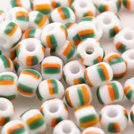 Preciosa Czech glass seed bead 5/0  White with Mint Green & Orange Stripes