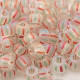 Preciosa Czech glass seed bead 5/0 Clear glass seed bead with Red & Green Stripes Matt and Rainbow