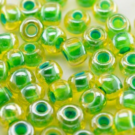 Preciosa Czech glass seed bead 5/0 Lemon coloured glass with bright green lining