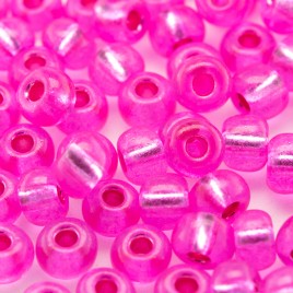 Preciosa Czech glass seed bead 5/0 Fuchsia Pink coated, silver lined