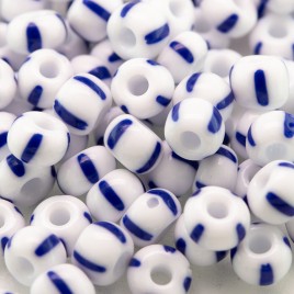 Preciosa Czech glass seed bead 5/0 Opaque White with Blue Stripe