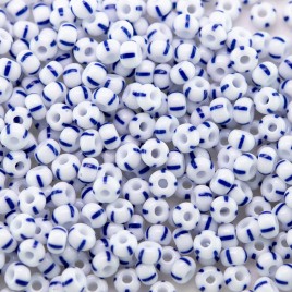 Preciosa Czech glass seed bead 9/0, opaque white with blue stripes