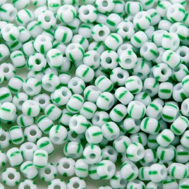 Preciosa Czech glass seed bead 9/0, opaque white with green stripes