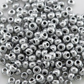 Preciosa Czech glass seed bead 9/0 Brushed Silver Metallic coated