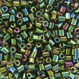 Preciosa Czech glass unica bead/seed bead 1.6mm Green Iris coated precision cut tubes