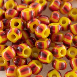 Preciosa Czech seed bead 5/0 Yellow with Red & Purple Striped glass