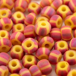 Preciosa Czech seed bead 5/0 Yellow with Fuchsia & Purple Striped glass Matt