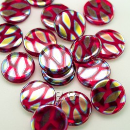 Raspberry Red Peacock Disc 17mm Pressed Czech Glass Bead