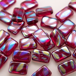 Raspberry Sorbet Peacock Rectangular 12x8mm Pressed Czech Glass Bead - Retail system