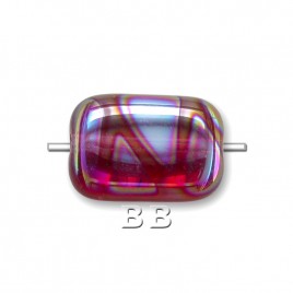 Raspberry Sorbet Peacock Rectangular 12x8mm Pressed Czech Glass Bead - Retail system