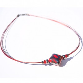 Red & Copper Artisan glass bead  Necklace