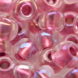 Rose Pink metallic colour Lined rainbow glass bead, size 32/0 seed beads - Retail system