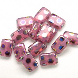 Rosewater Peacock 12x8mm Rectangular Pressed Czech Glass Bead