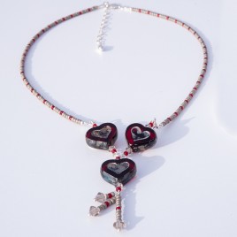 Ruby Wine Czech glass heart bead necklace