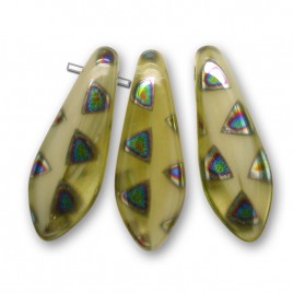 Sandy yellow mixed glass 5x16mm single hole dagger bead, glass shaped drops.