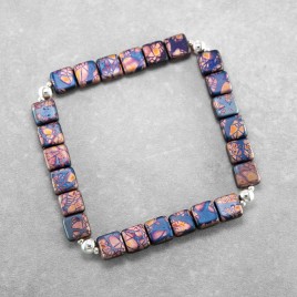 Hip Square Sapphire Batik Matt Stretchy Bracelet with .925 Silver detailing