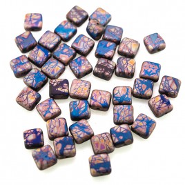 Sapphire Batik Matt 6x6mm Square Czech Glass Bead