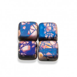 Sapphire Batik Matt 6x6mm Square Czech Glass Bead