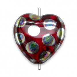 Siam peacock Heart 16x15mm  Pressed Czech Glass Bead