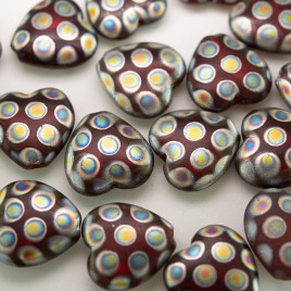 Siam Peacock Matt Heart 16x15mm Pressed Czech Glass Bead