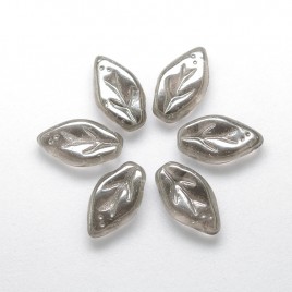 Silver Shade wavy leaf 10x6mm glass bead.
