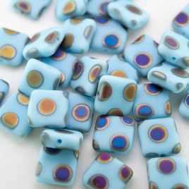 Sky Blue Peacock Matt 10x10mm Square Czech glass bead - Retail system