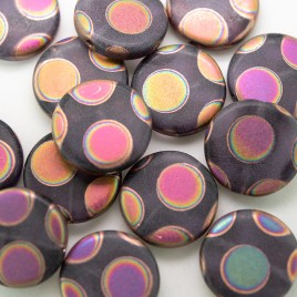 Smoked Mauve Matt Peacock Disc 17mm Pressed Czech Glass Bead - Retail system