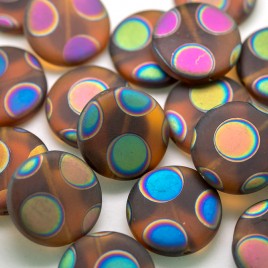 Smokey Topaz Matt Peacock Disc 17mm Pressed Czech Glass Bead