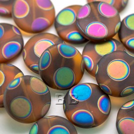 Smokey Topaz Matt Peacock Disc 17mm Pressed Glass Bead - Retail system