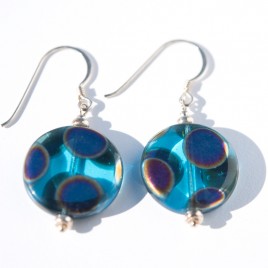 Sterling silver Aqua Peacock Disc Earrings