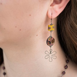 Amethyst  & Ochre Flower Earrings
