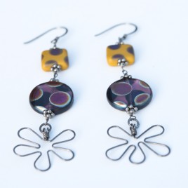 Amethyst  & Ochre Flower Earrings