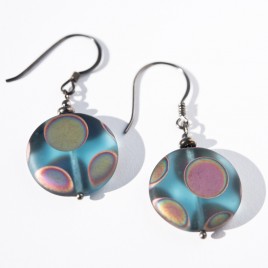 Sterling silver – black finish Aqua Peacock Disc Earrings