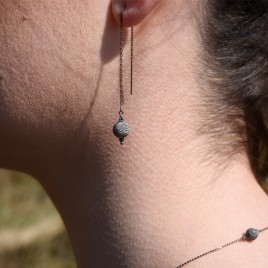 Sterling silver black finish stardust bead earrings