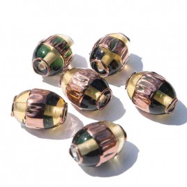 Straw 14x10mm Olive, Hammered Bronze Czech Glass Lampwork Bead