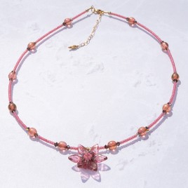 Sugar Coral flower glass bead necklace.
