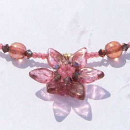 Sugar Coral flower glass bead necklace.